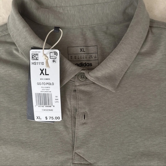 New Men's Adidas Go-To Golf Polo Silver Pebble - Picture 4 of 5